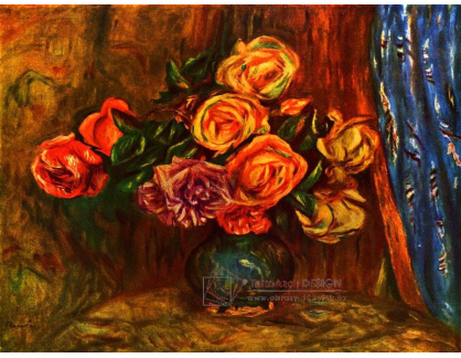 R14-163 Pierre-Auguste Renoir - Zátiší s růžemi a modrou záclonou