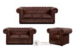 CHESTERFIELD LORD, sedací souprava 3+2+1, kůže hnědá