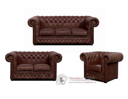 CHESTERFIELD LORD, sedací souprava 3+2+1, kůže hnědá