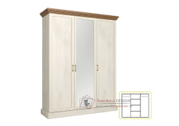 ROYAL S3D, šatní skříň 3-dveřová 157cm, borovice bílá / dub divoký / zrcadlo