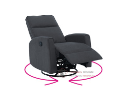 MEKENZI, relaxační otočné křeslo, látka šedá