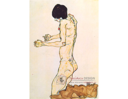 VES 95 Egon Schiele - Klečící nahá žena s otevřenou náručí