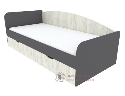 DISNEY, postel 90x200cm, dub kraft bílý / šedý grafit