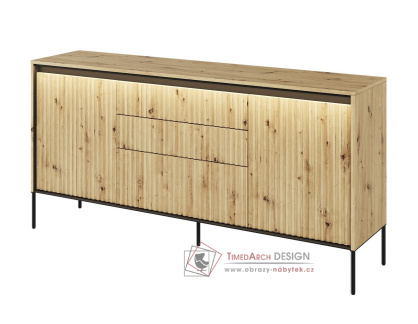 Komoda 2D3S s LED IPOLIS dub artisan/černá
