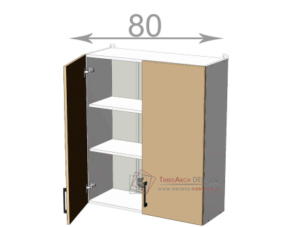 horní vysoká skříňka š.80, v.92, Kaiser W8092, bílá/cappuccino lesk