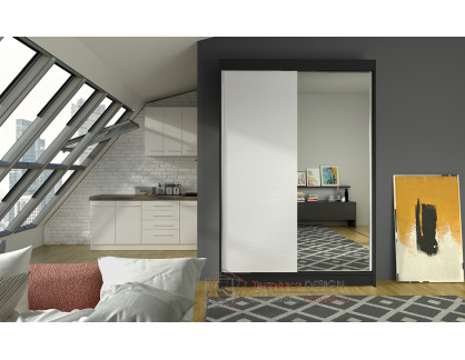 LINORA I, šatní skříň s posuvnými dveřmi 120cm, černá / bílá / zrcadlo
