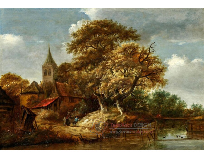 A-8374 Jan Vermeer van Haarlem - Vesnice u řeky s postavami