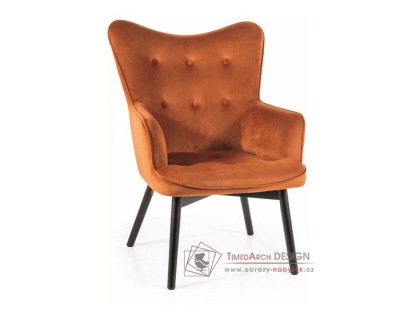 KLARA, čalouněné křeslo, černá / látka velvet Bluvel 4215 skořicově hnědá