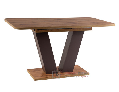PLATON, jídelní stůl rozkládací 136-176x80cm, dub wotan / hnědá
