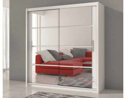 DAKOTA, šatní skříň s posuvnými dveřmi 203cm, bílá / zcadlo