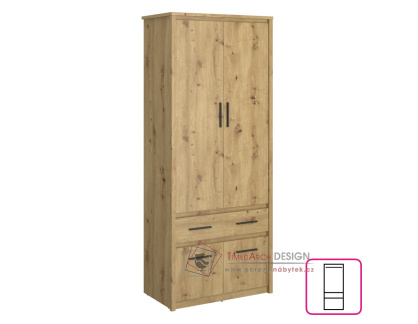 AIRON, šatní skříň 4-dveřová se zásuvkou 80cm, dub artisan