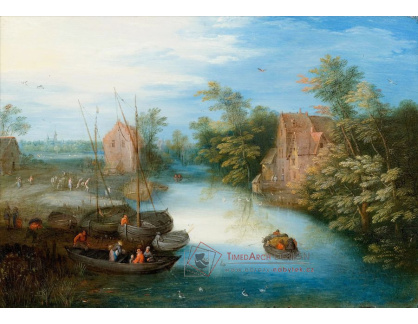 DDSO-3686 Jan Brueghel - Říční krajina s loďkami a postavami
