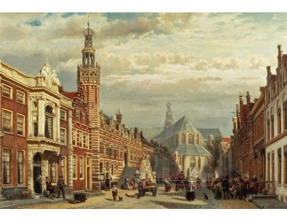 SO VI-228 Cornelis Springer - Pohled na radnici a kostel sv. Lawrence v Alkmaaru