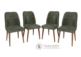 DALLAS, jídelní židle - sada 4ks, ořech / látka tmavě zelená