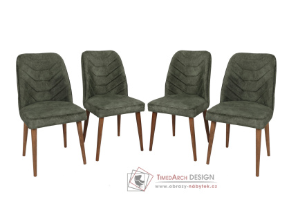 DALLAS, jídelní židle - sada 4ks, ořech / látka tmavě zelená