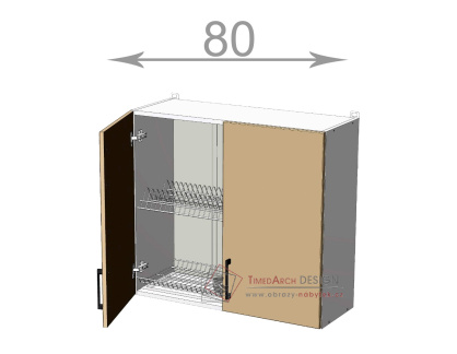 horní skříňka s odkapávačem š.80, v.72, Kaiser WD8072, bílá/cappuccino lesk