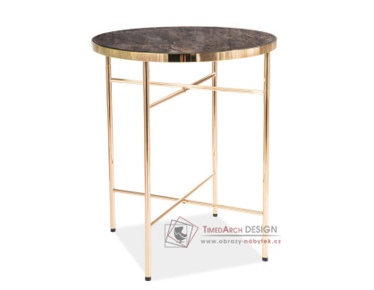 IBIZA C, konferenční stolek, zlatá / mramorové sklo