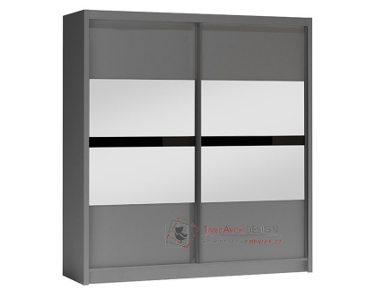 BATUMI, šatní skříň s posuvnými dveřmi 203cm, grafit / zrcadla