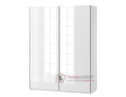 SELENE 30, šatní skříň s posuvnými dveřmi 164cm, bílá / bílý lesk / zrcadlo