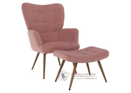 HABEN, čalouněné křeslo s podnožkou, černá / látka velvet 32 růžová