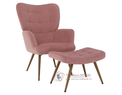 HABEN, čalouněné křeslo s podnožkou, černá / látka velvet 32 růžová