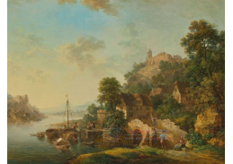 A-8684 Christian Georg Schutz - Pohled do údolí Rýna s výhledem na město Braubach a hrad Marksburg