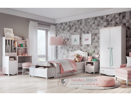 MIA, sestava nábytku pro dětský pokoj, bílá / růžová