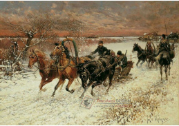 A-5425 Jan Wladyslaw Chelminski - Ruská zimní krajina s kozáky