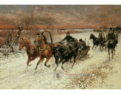 A-5425 Jan Wladyslaw Chelminski - Ruská zimní krajina s kozáky