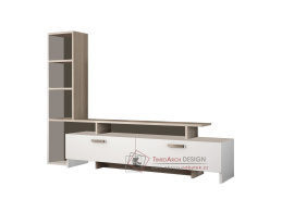 SIMAL, televizní stolek 2-dveřový s regálem, bílá / dub cordoba