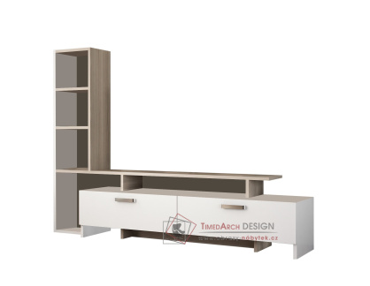 SIMAL, televizní stolek 2-dveřový s regálem, bílá / dub cordoba