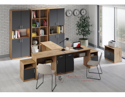OFFICE KIT SET 1, kancelářská sestava nábytku, dub apalačský / šedá