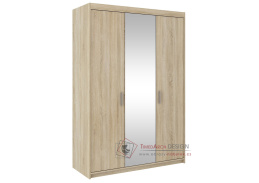ELINA, šatní skříň 3-dveřová 133cm, dub sonoma / zrcadlo