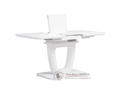 HT-430 WT, jídelní stůl rozkládací 110+40x75cm, bílý lak / bílé sklo
