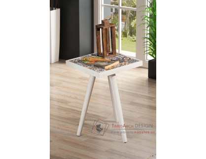 ESTRADA, konferenční stolek 32x32cm, bílá / vzor