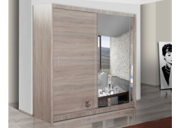 VISTA, šatní skříň s posuvnými dveřmi 180cm, dub sonoma / zrcadlo