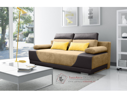 GRÉTA, pohovka rozkládací, ekokůže Soft 066 béžová / látka Aston 23 hnědá