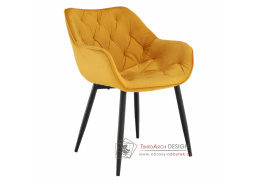FEDRIS, jídelní designové křeslo, černá / látka velvet žlutá