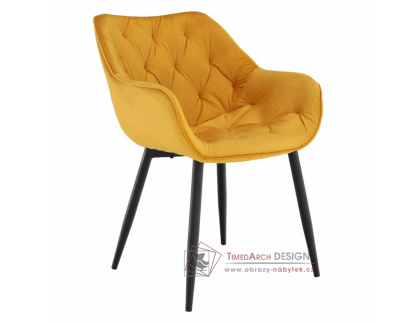 FEDRIS, jídelní designové křeslo, černá / látka velvet žlutá