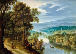 A-7594 Marten Rijckaert - Horská říční krajina s postavami