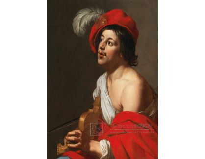 DDSO-2804 Jan van Bijlert - Mladý houslista s červenou čepicí a pláštěm