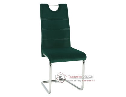 ABIRA NEW, jídelní židle, chrom / látka velvet smaragdová