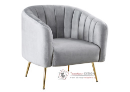 BAGY, designové křeslo, gold chrom zlatý / látka velvet šedá