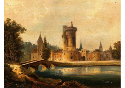 A-5152 Johann Wilhelm Jankowsky - Pohled na Franzensburg v parku zámku Laxenburg