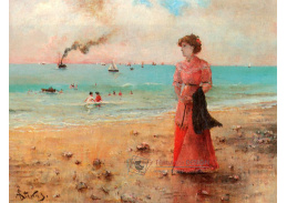 VSO 1156 Alfred Stevens - Žena v červených šatech na pobřeží moře