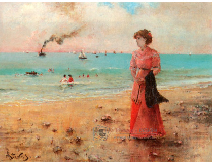 VSO 1156 Alfred Stevens - Žena v červených šatech na pobřeží moře
