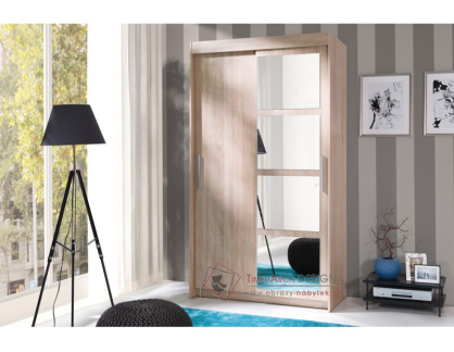 NEREUS, šatní skříň s posuvnými dveřmi 120cm, dub sonoma / zrcadlo