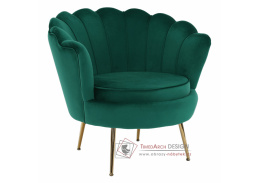 NOBLIN, čalouněné křeslo ve stylu Art-deco, zlatá / látka velvet smaragdová 