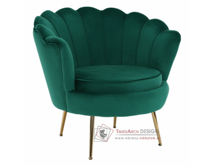 NOBLIN, čalouněné křeslo ve stylu Art-deco, zlatá / látka velvet smaragdová 