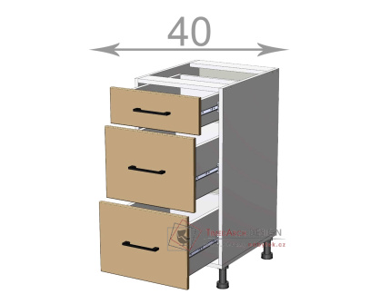 dolní skříňka se zásuvkami š.40, v.82, Modena LD12S4082, bílá/artwood